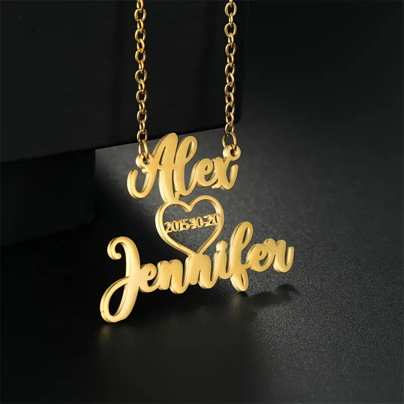 COLLAR CON NOMBRE DOBLE CON CORAZON Y FECHA