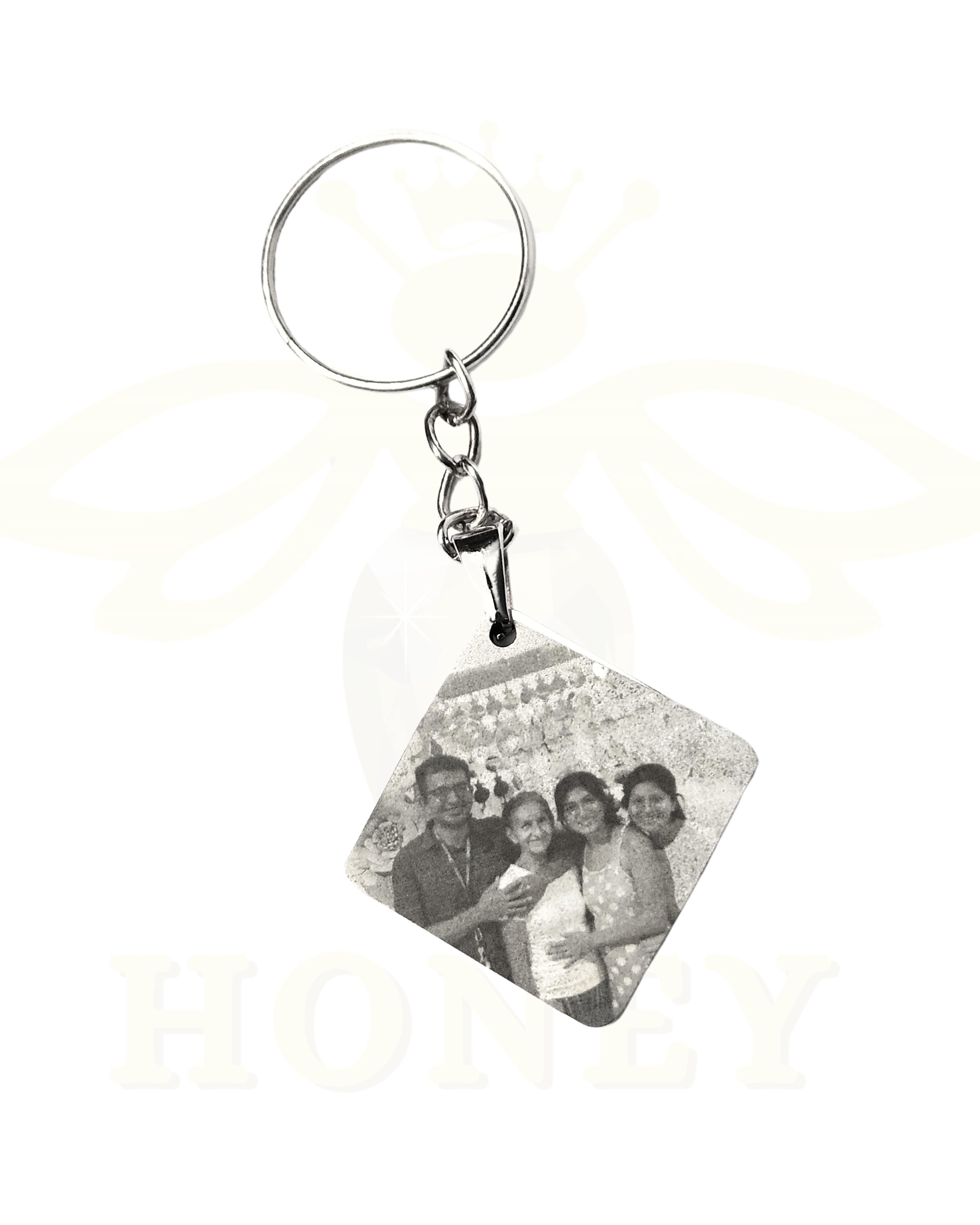 LLAVERO PLACA ROMBO CON FOTOGRABADO