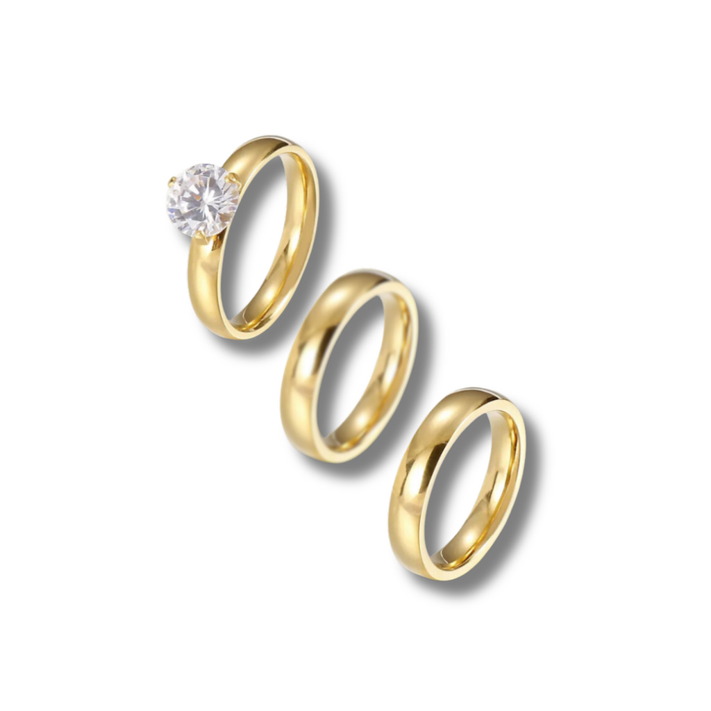 Diamond couple rings with gold bezel (Pre order)