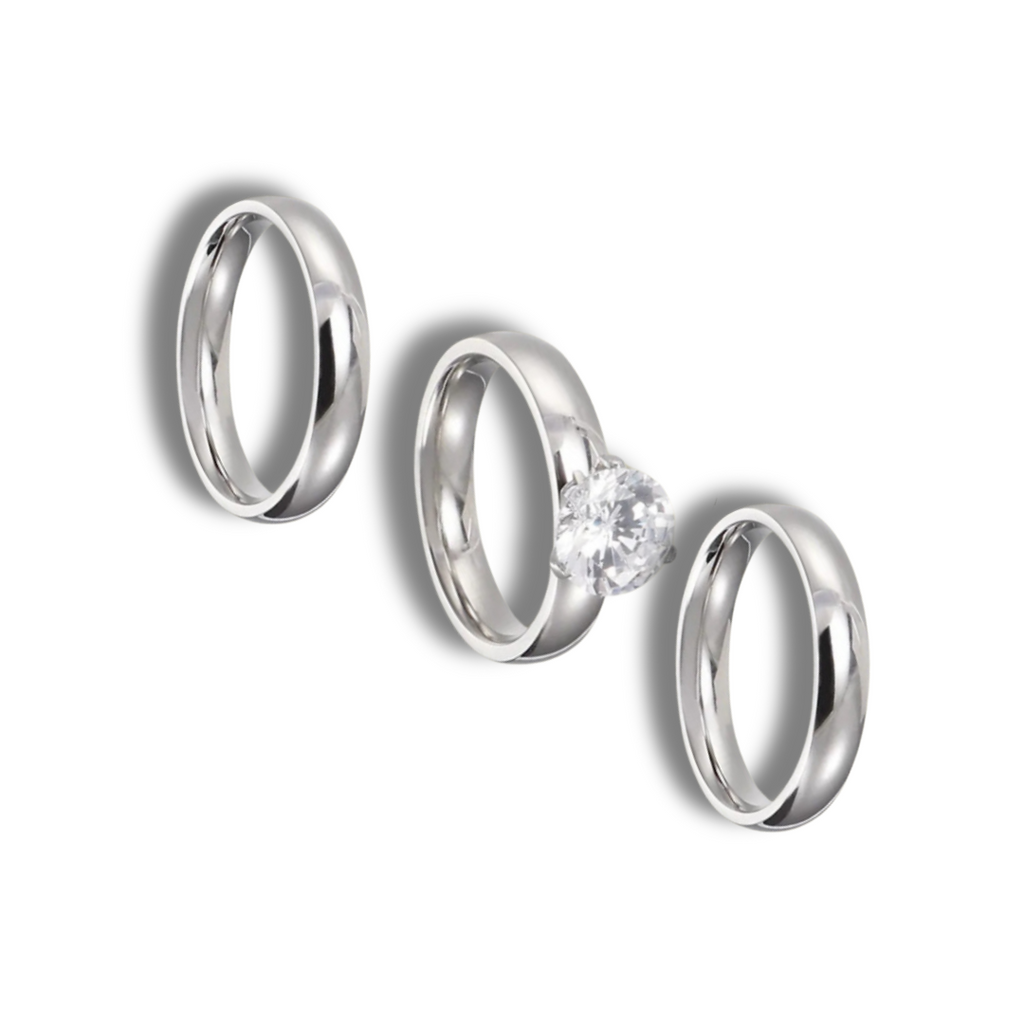 Trio van matte paarringen met gouden rand