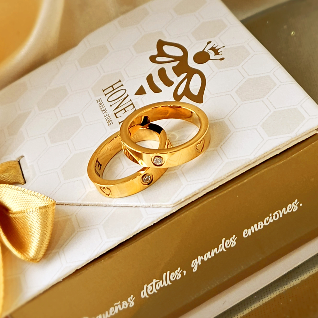 DUO DE ANILLOS CORAZON Y CIRCONES - ULTIMAS TALLAS