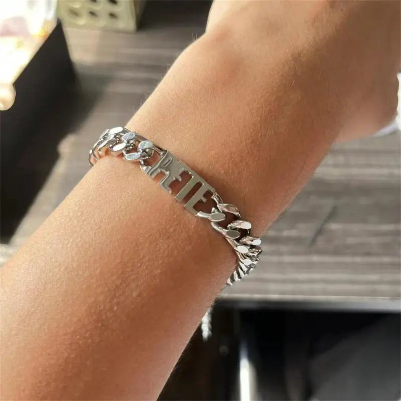 PULSERA CON NOMBRE CADENA TIPO CUBANA