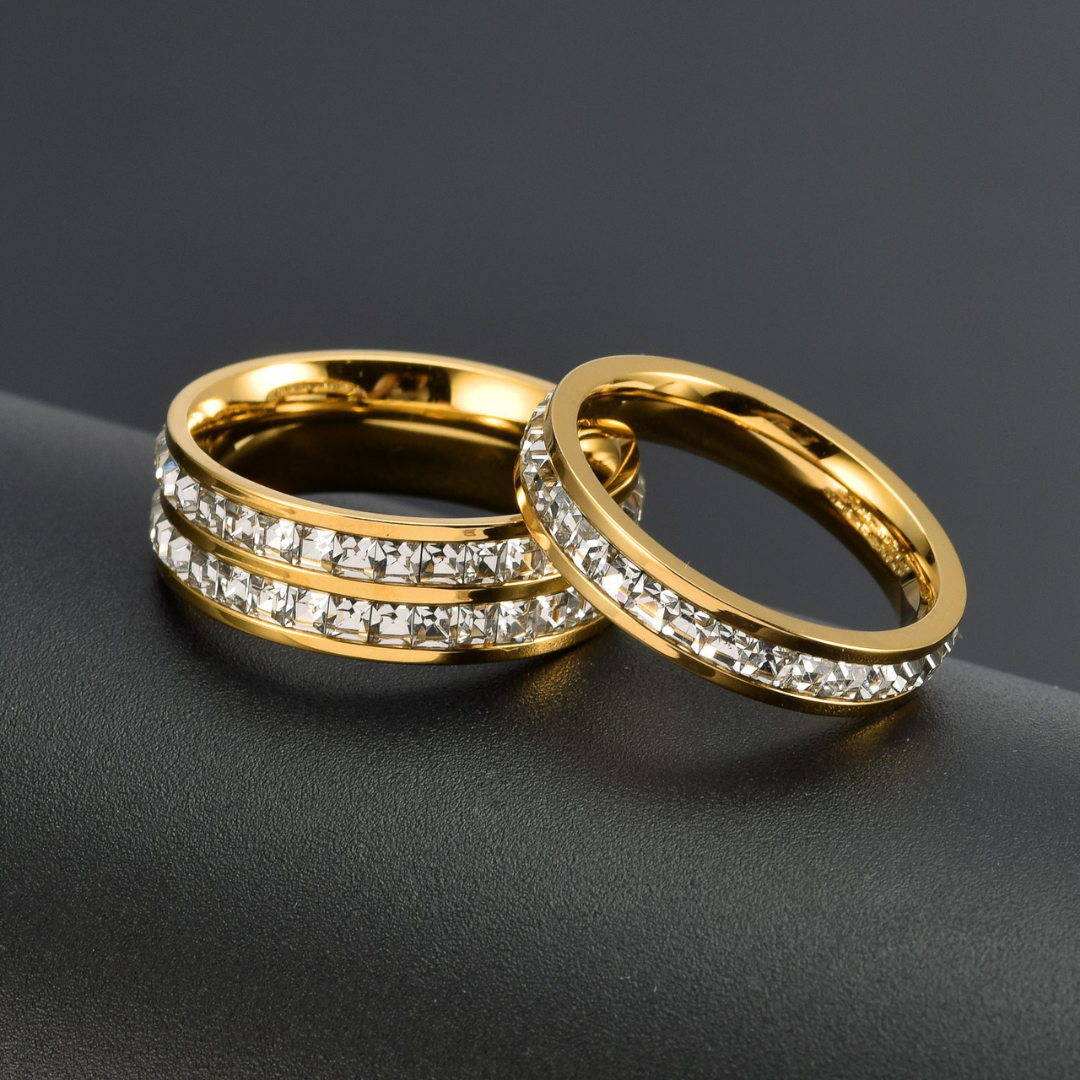 DUO DE ANILLOS PARA PAREJAS CON CIRCONES DOBLE LINEA