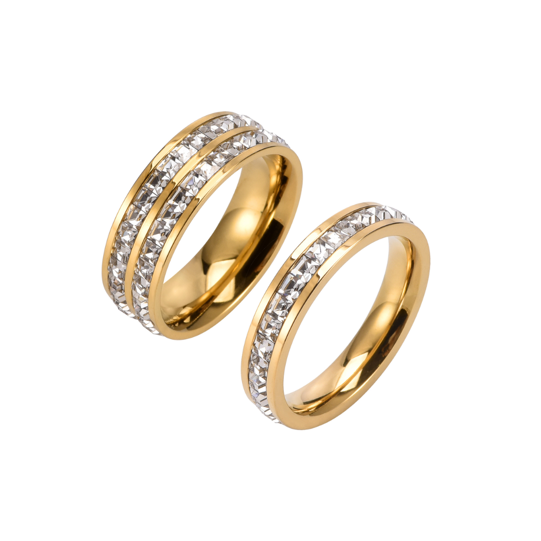 DUO DE ANILLOS PARA PAREJAS CON CIRCONES DOBLE LINEA