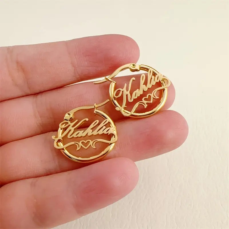 ARETES HOOPS MINI CON NOMBRE Y CORAZÓN