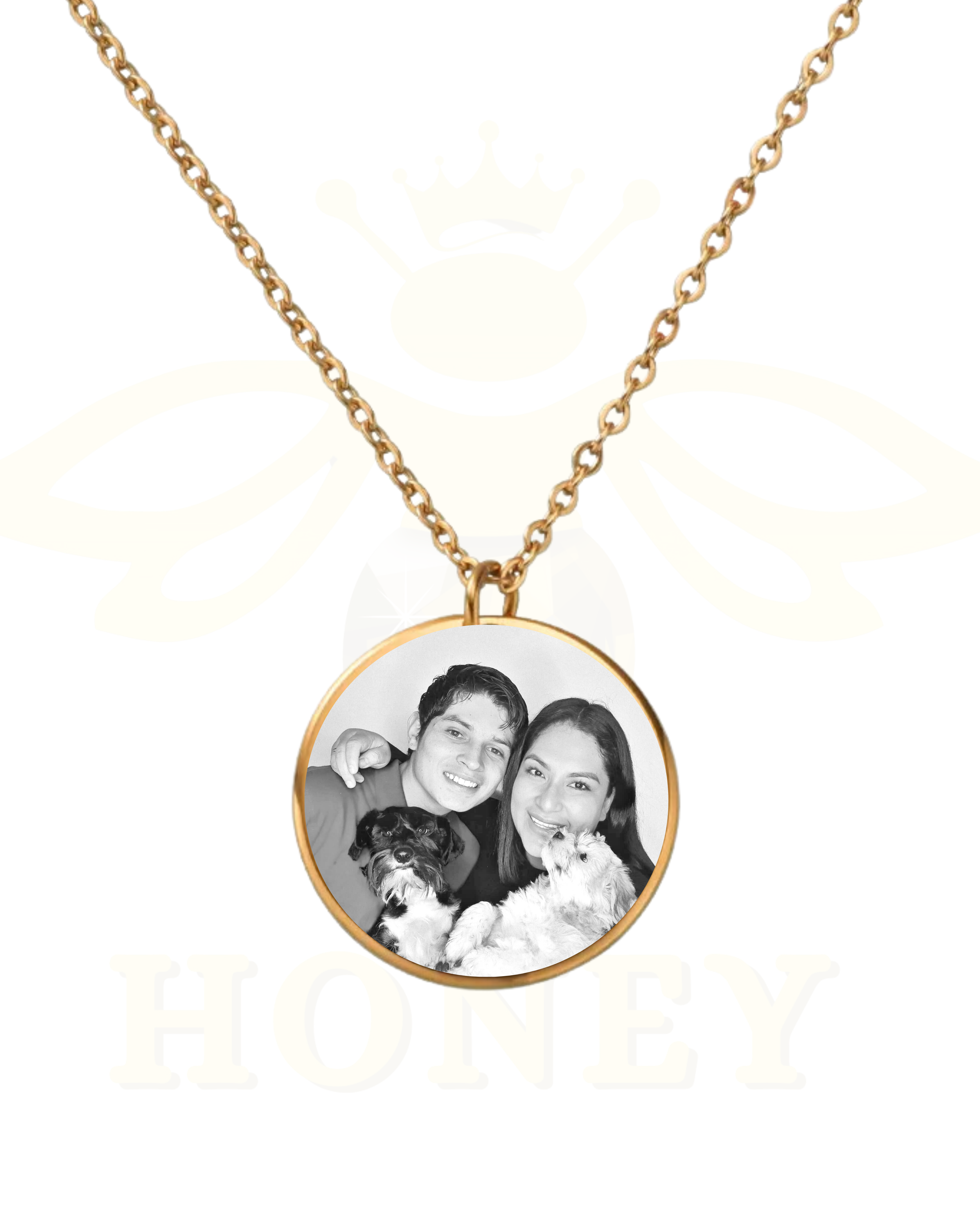 PLACA MINI REDONDA CON FOTOGRABADO + CADENA FINA