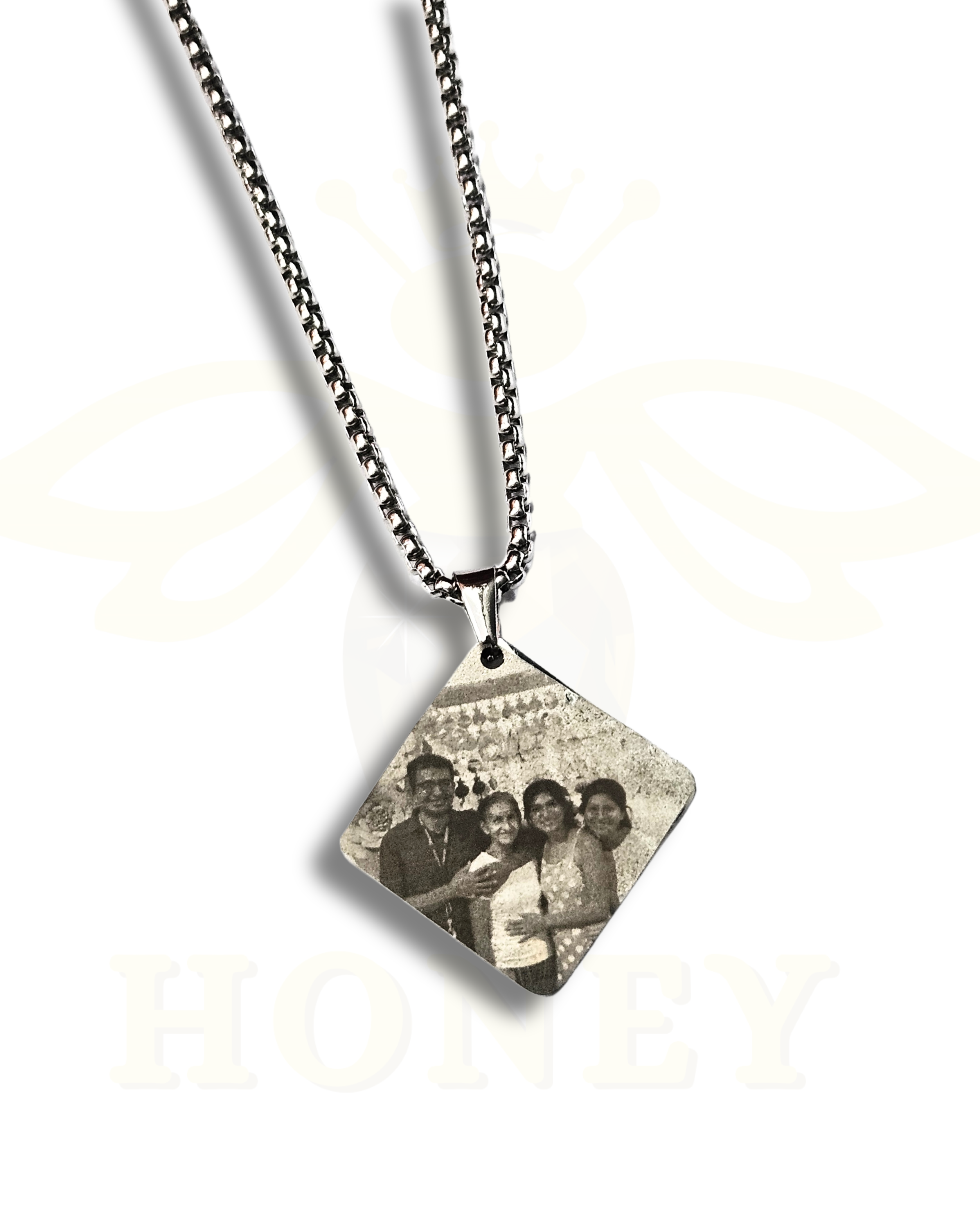 COLLAR PLACA ROMBO CON FOTOGRABADO + CADENA GRUESA