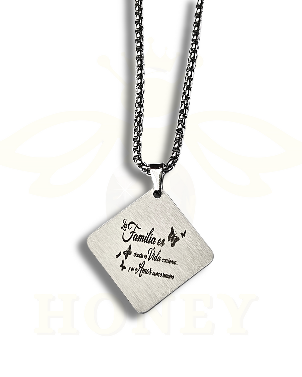 COLLAR PLACA ROMBO CON FOTOGRABADO + CADENA GRUESA