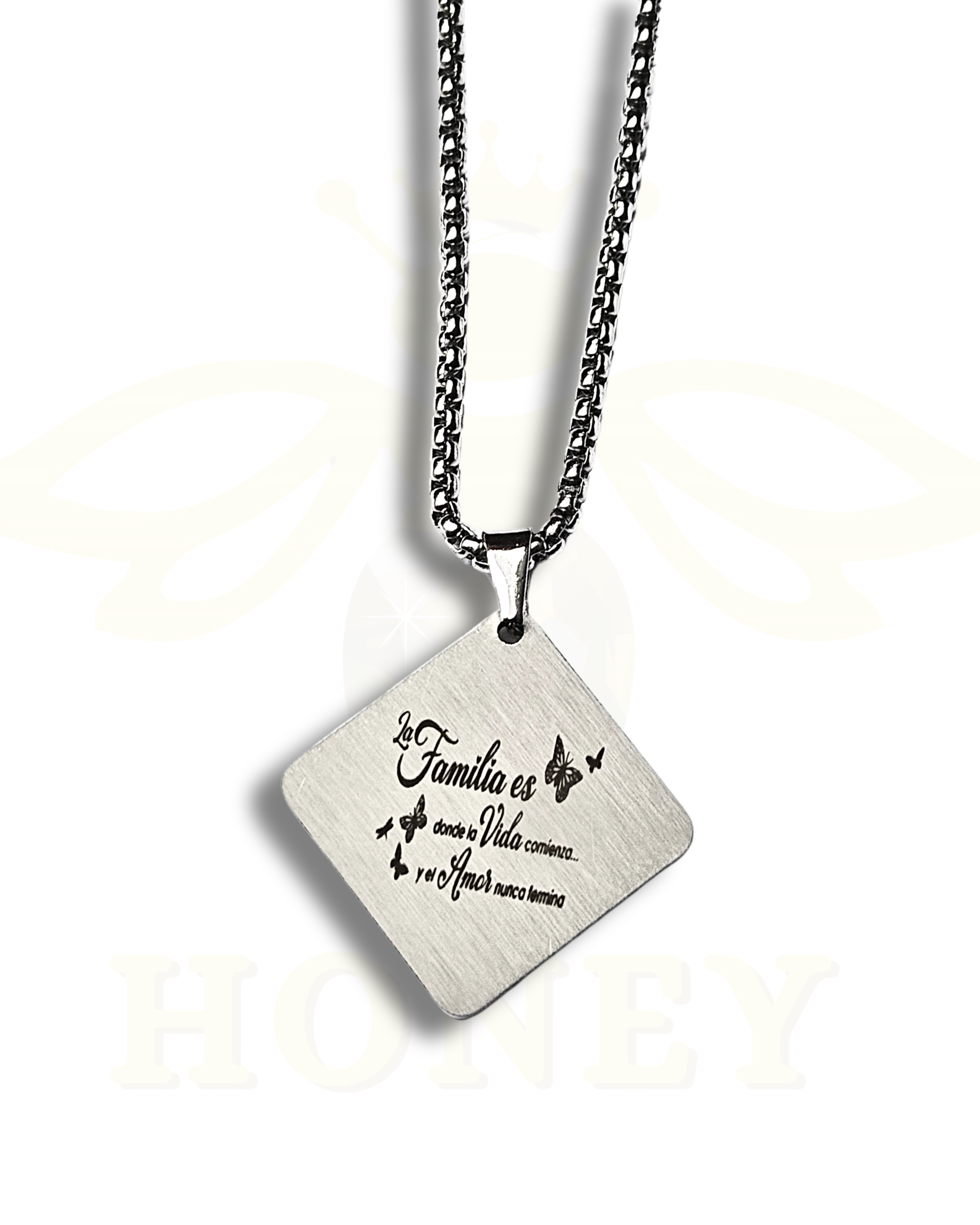 COLLAR PLACA ROMBO CON FOTOGRABADO + CADENA GRUESA