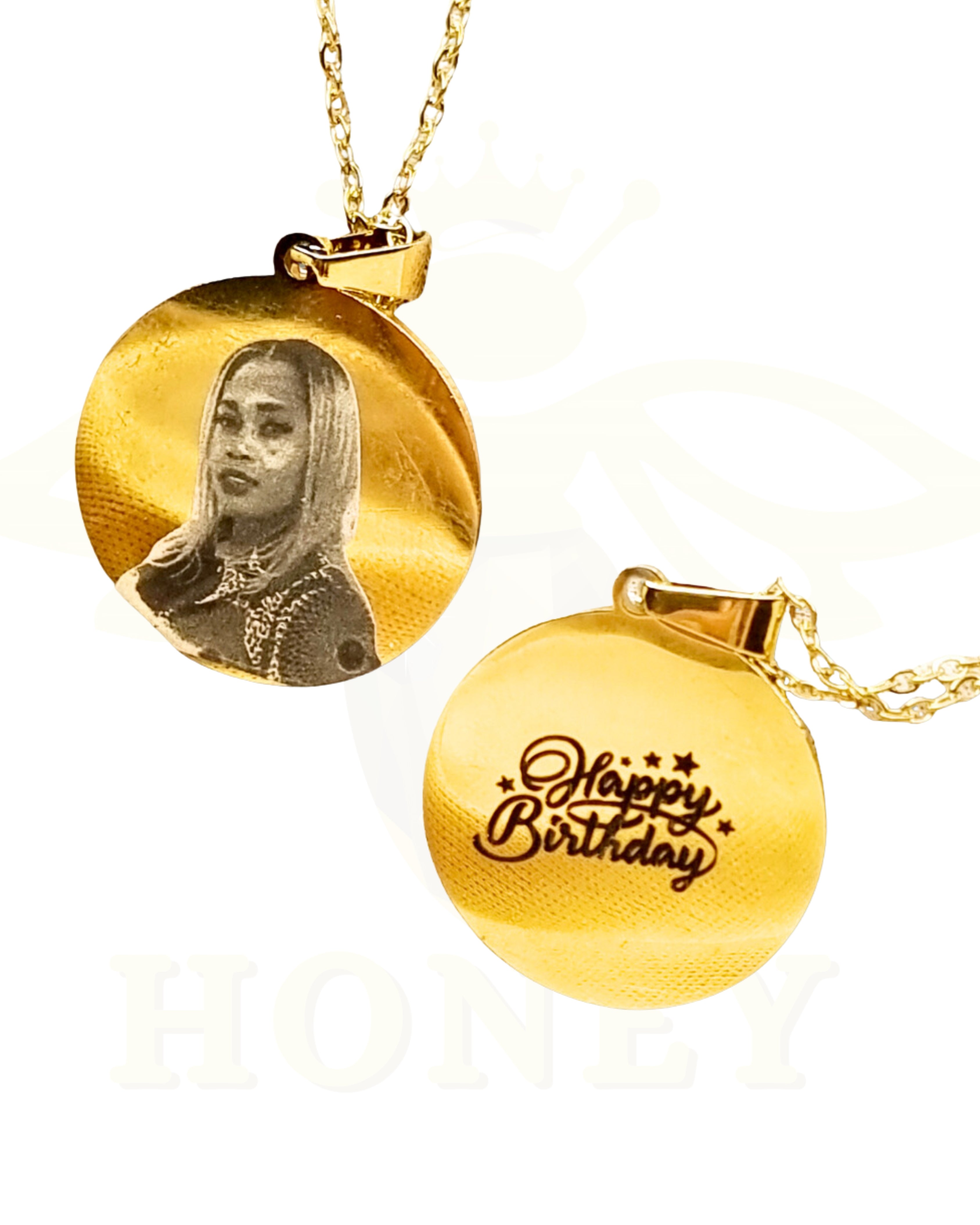 COLLAR PLACA REDONDA CON FOTOGRABADO + CADENA FINA