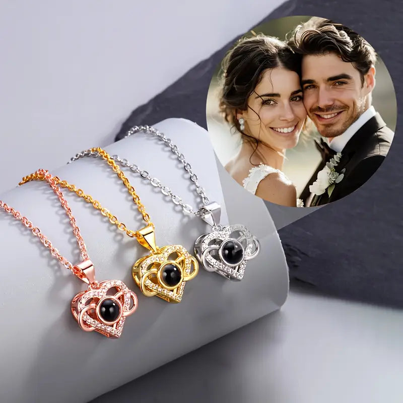 PRE ORDEN - COLLAR CORAZON INFINITO CIRCONES CON FOTO PROYECCION