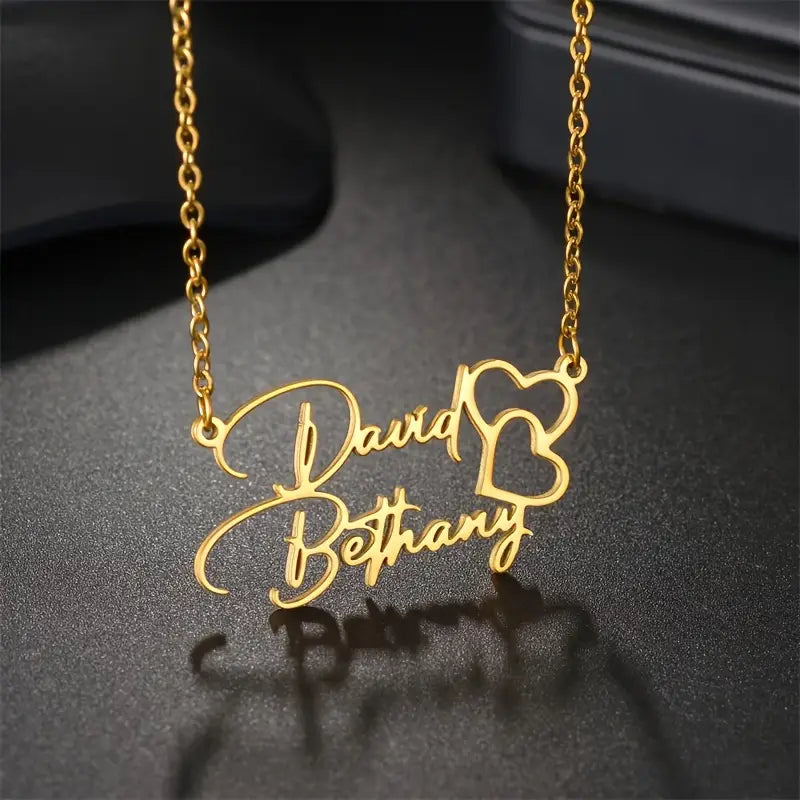 COLLAR CON DOBLE NOMBRE DOBLE Y CORAZONES