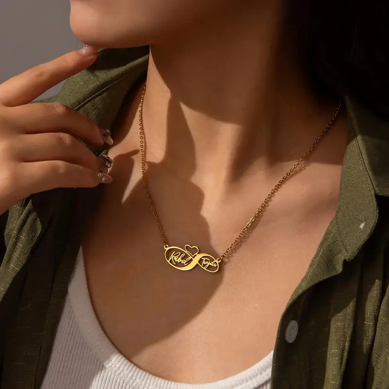 COLLAR NOMBRE DOBLE E INFINITO + CORAZON