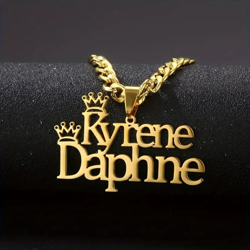 COLLAR CON NOMBRE DOBLE LINEA CON CORONA + CADENA GRUESA