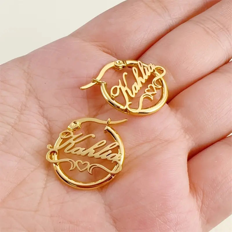 ARETES HOOPS MINI CON NOMBRE Y CORAZÓN