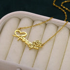 COLLAR CLASICO CON NOMBRE CORAZON Y ROSA