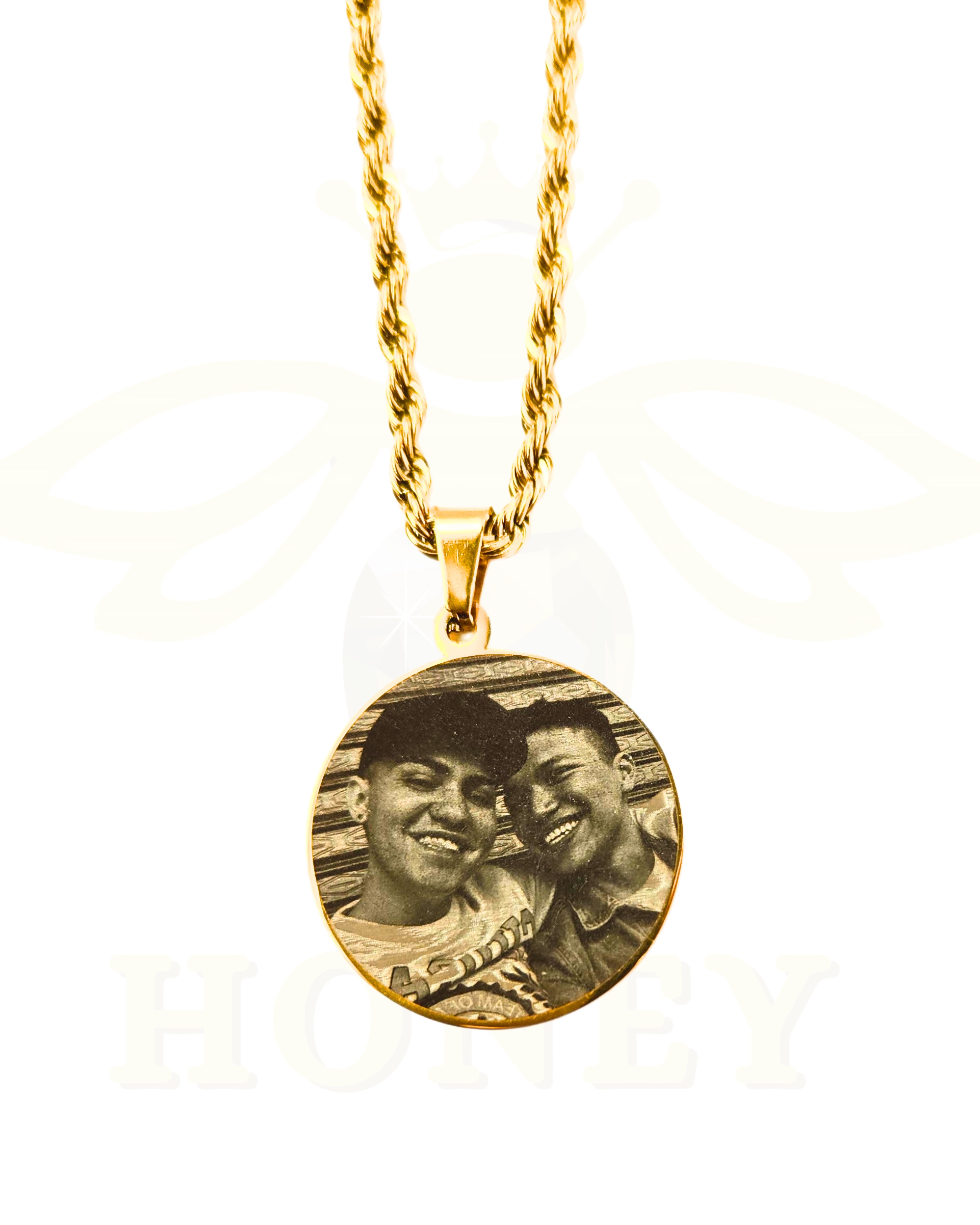 COLLAR PLACA REDONDA CON FOTOGRABADO + CADENA GRUESA