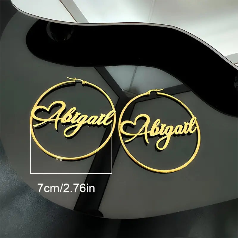 ARETES HOOPS CON NOMBRE Y CORAZON