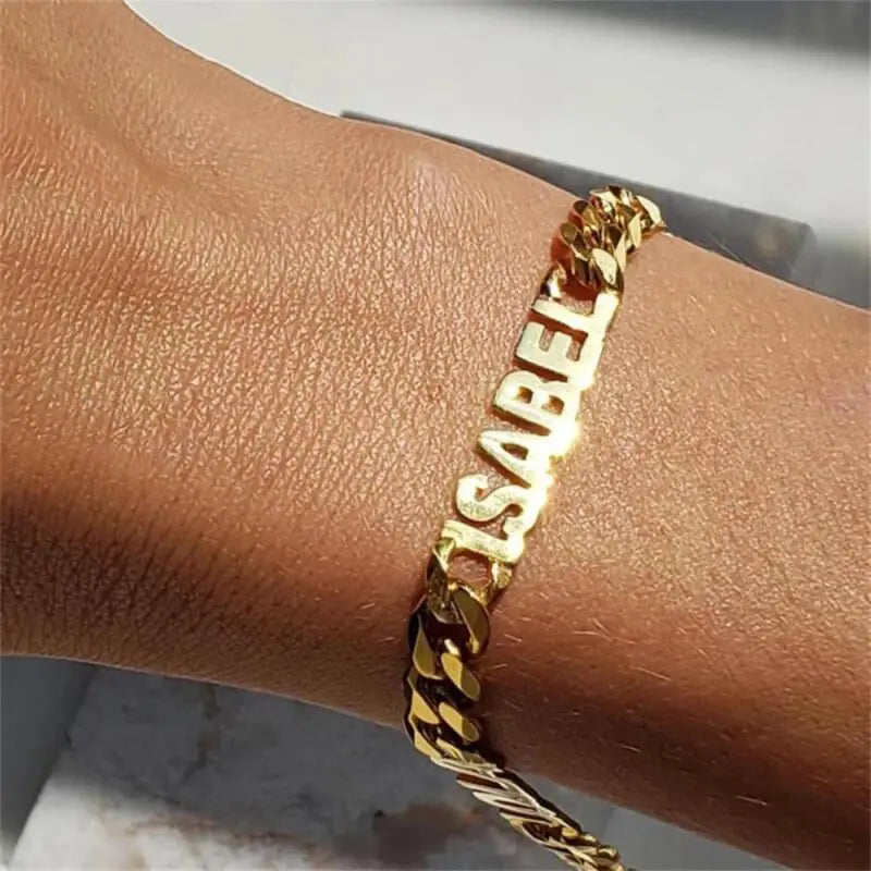 PULSERA CON NOMBRE CADENA TIPO CUBANA