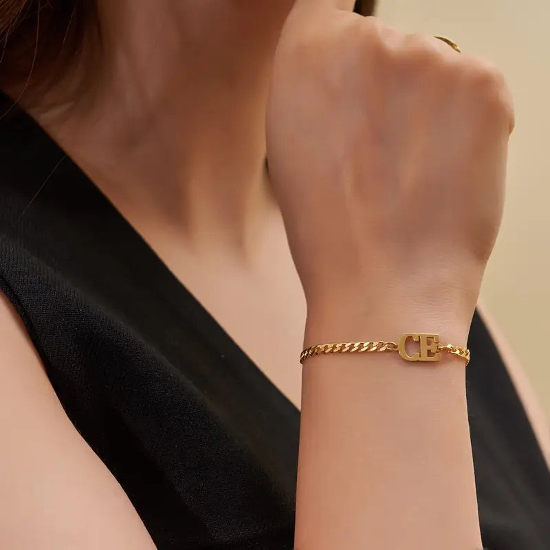 PULSERA CADENA GRUESA CON 2 INICIALES