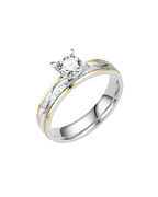 ANILLO DE PROMESA ESCARCHADO CON BISEL DORADO