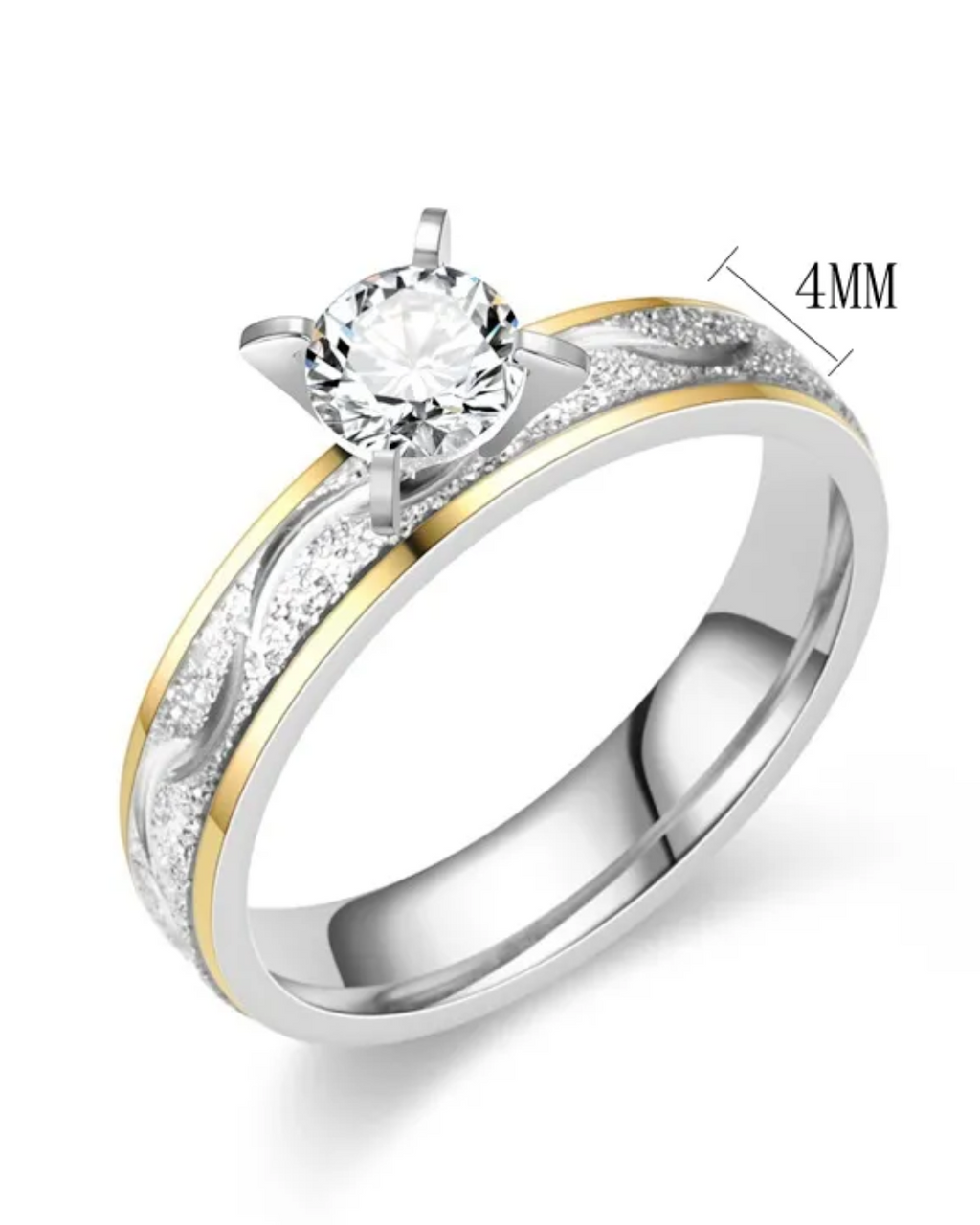 ANILLO DE PROMESA ESCARCHADO CON BISEL DORADO