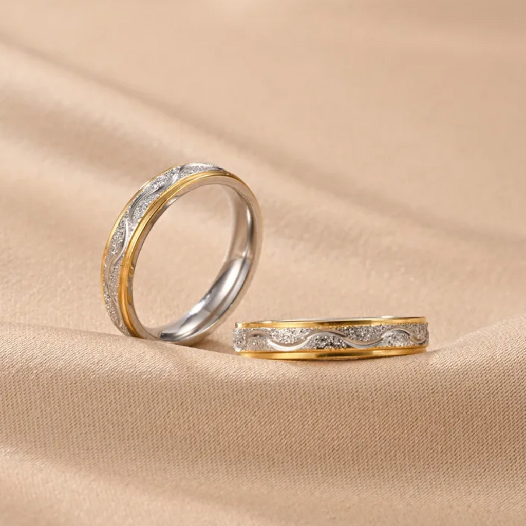 Two-tone couple rings with zircons (Pre order)