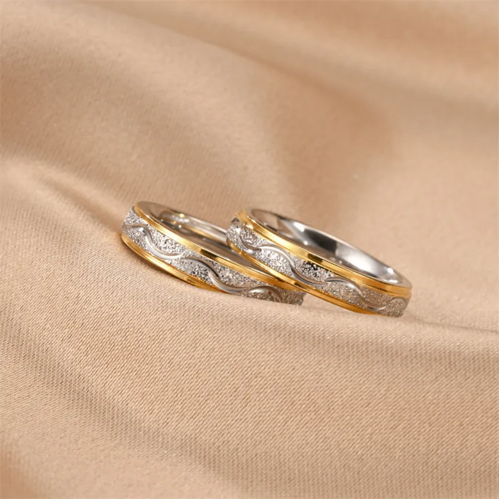 Two-tone couple rings with zircons (Pre order)