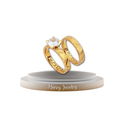 Anillos para pareja circón + anillo escarchado diamantado dorado