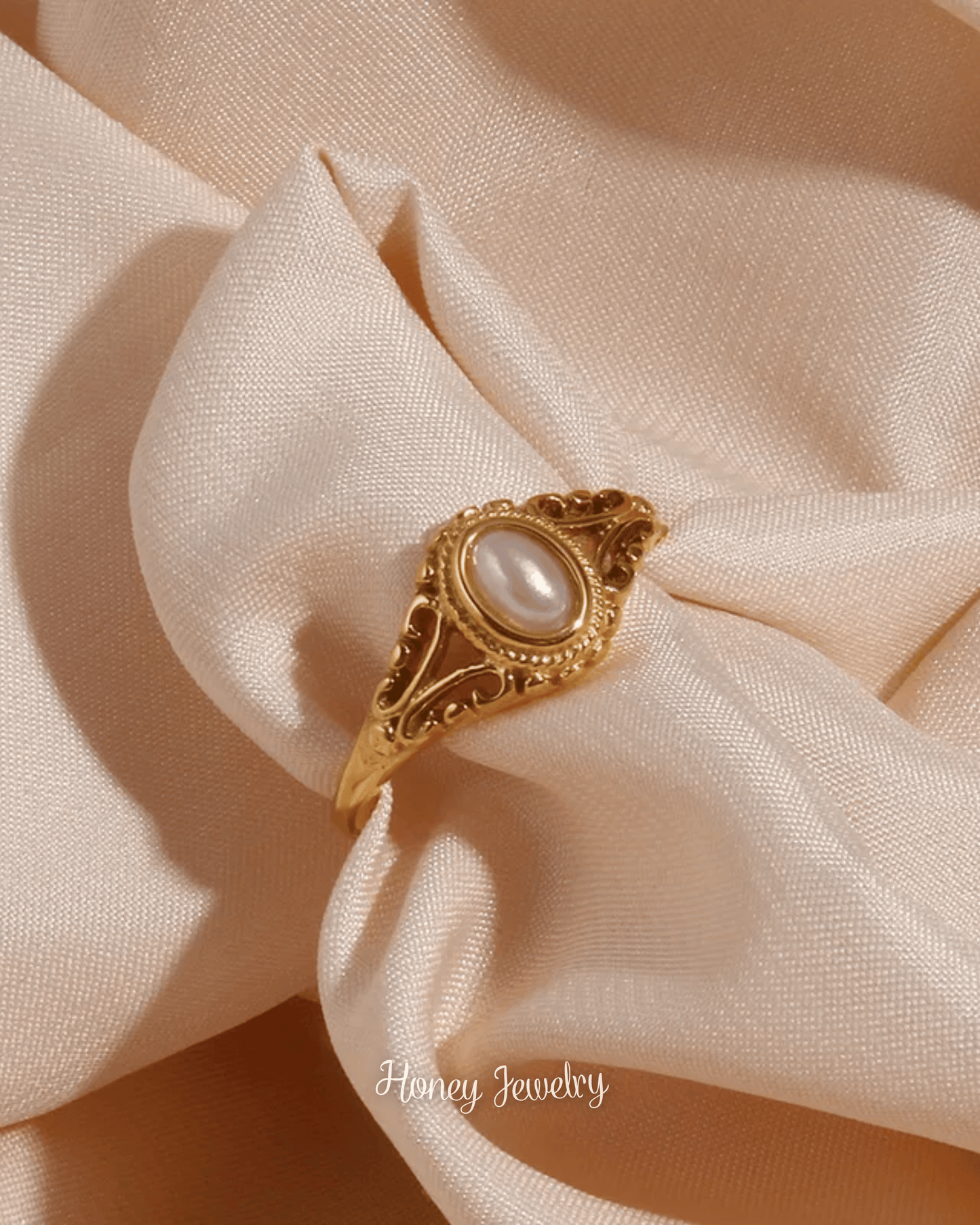 Anillo con perla estilo vintage (Pre orden)