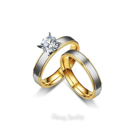 Diamond couple rings with gold bezel (Pre order)