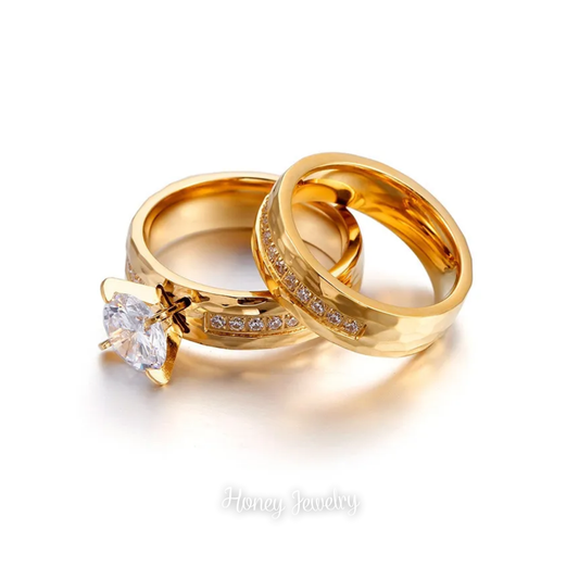 Diamond couple rings with gold bezel (Pre order)