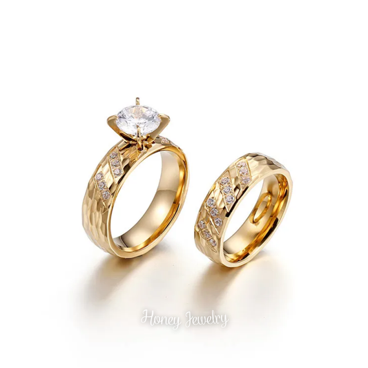 Diamond couple rings with gold bezel (Pre order)