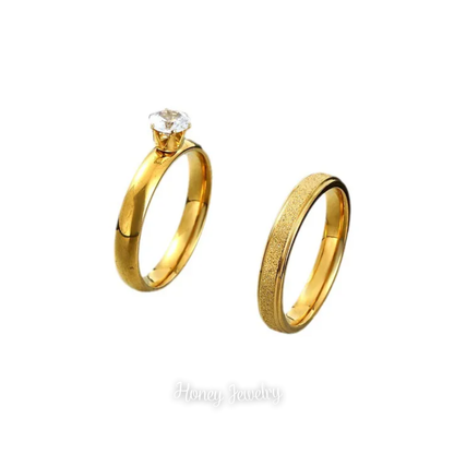 Anillos para pareja fino escarchado dorado  (últimas tallas)