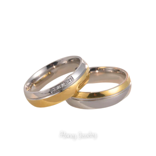 Two-tone couple rings with zircons (Pre order)