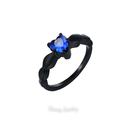 Anillo con forma de corazón y circón azul (Pre orden)