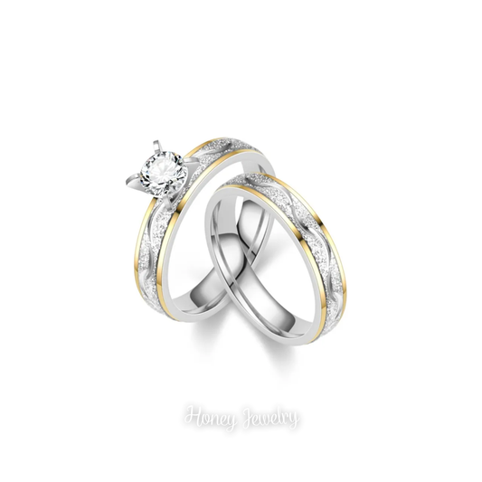 Diamond couple rings with gold bezel (Pre order)