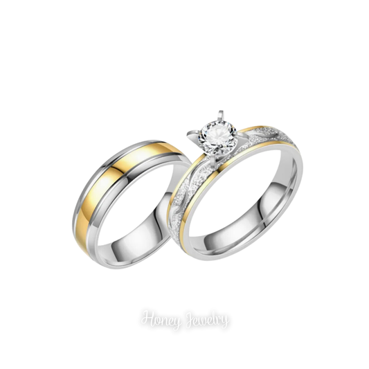 Diamond couple rings with gold bezel (Pre order)