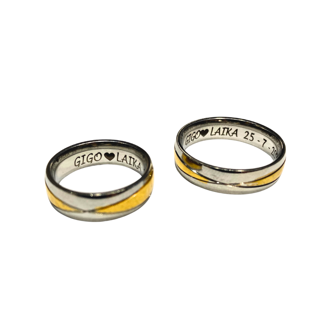 DUO DE ANILLOS PARA PAREJA BICOLOR SATIN