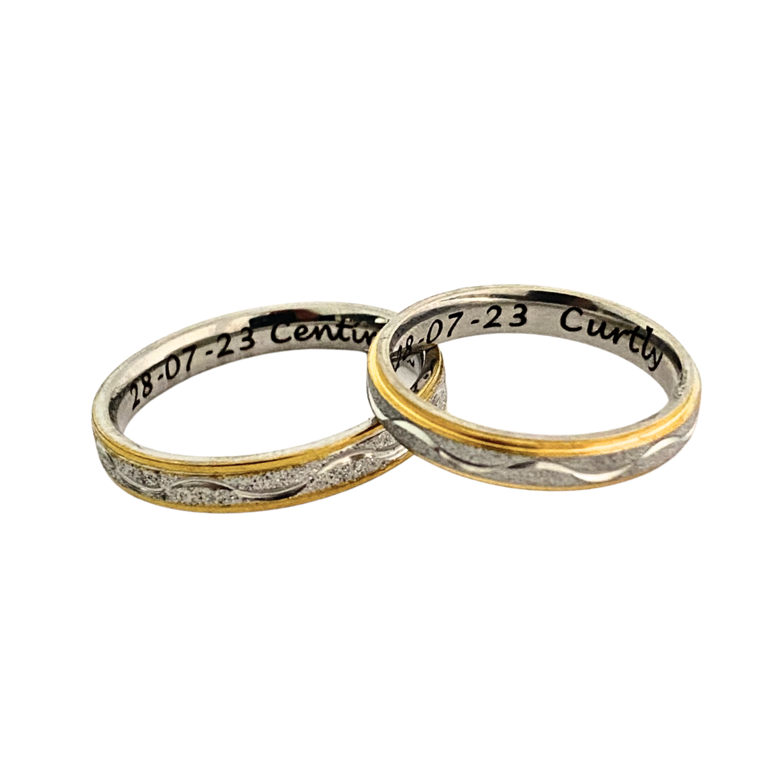 DUO DE ANILLOS PARA PAREJA BICOLOR ESCARCHADOS