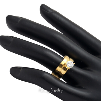 Anillos para pareja circón + anillo liso dorado