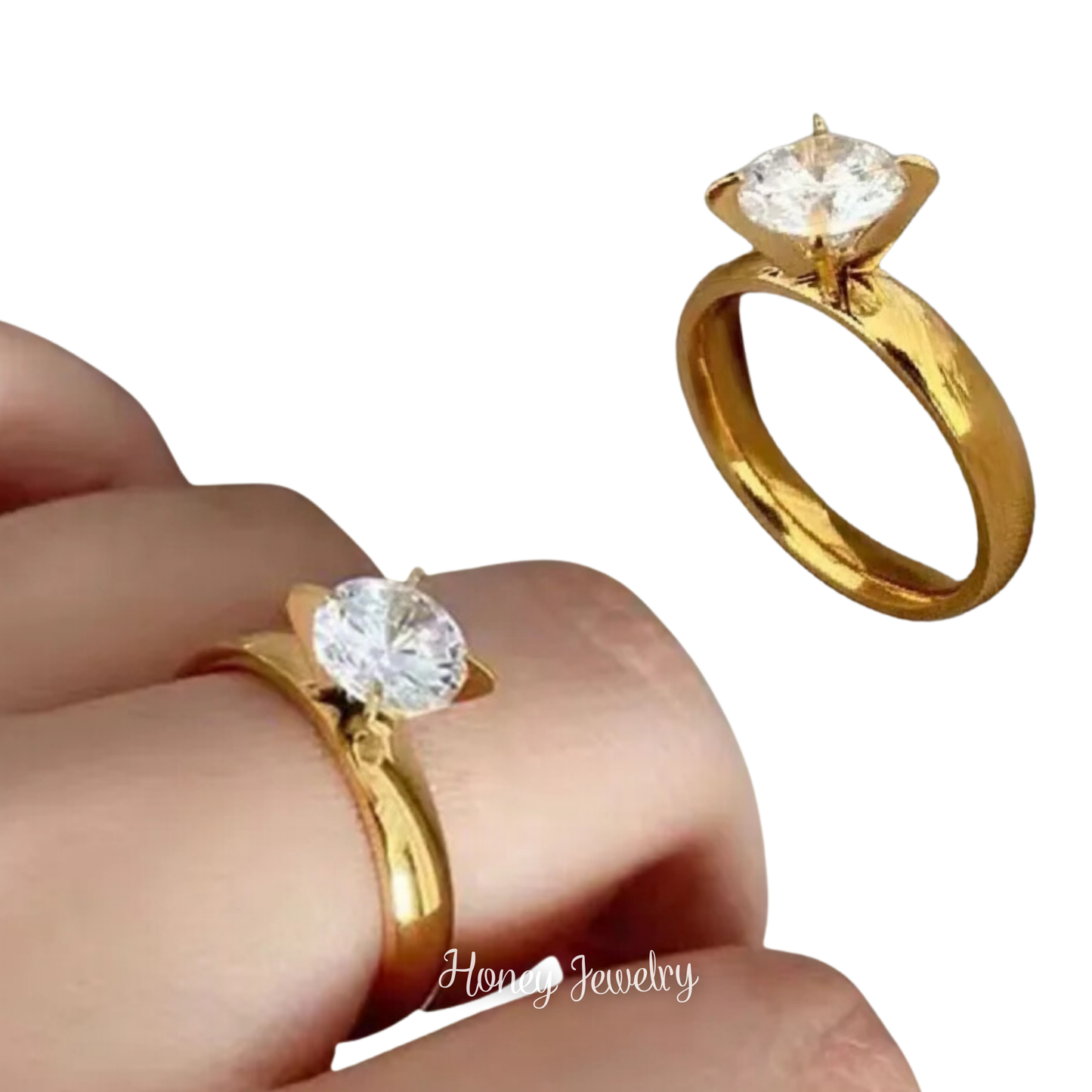 Anillos para pareja circón + anillo liso dorado