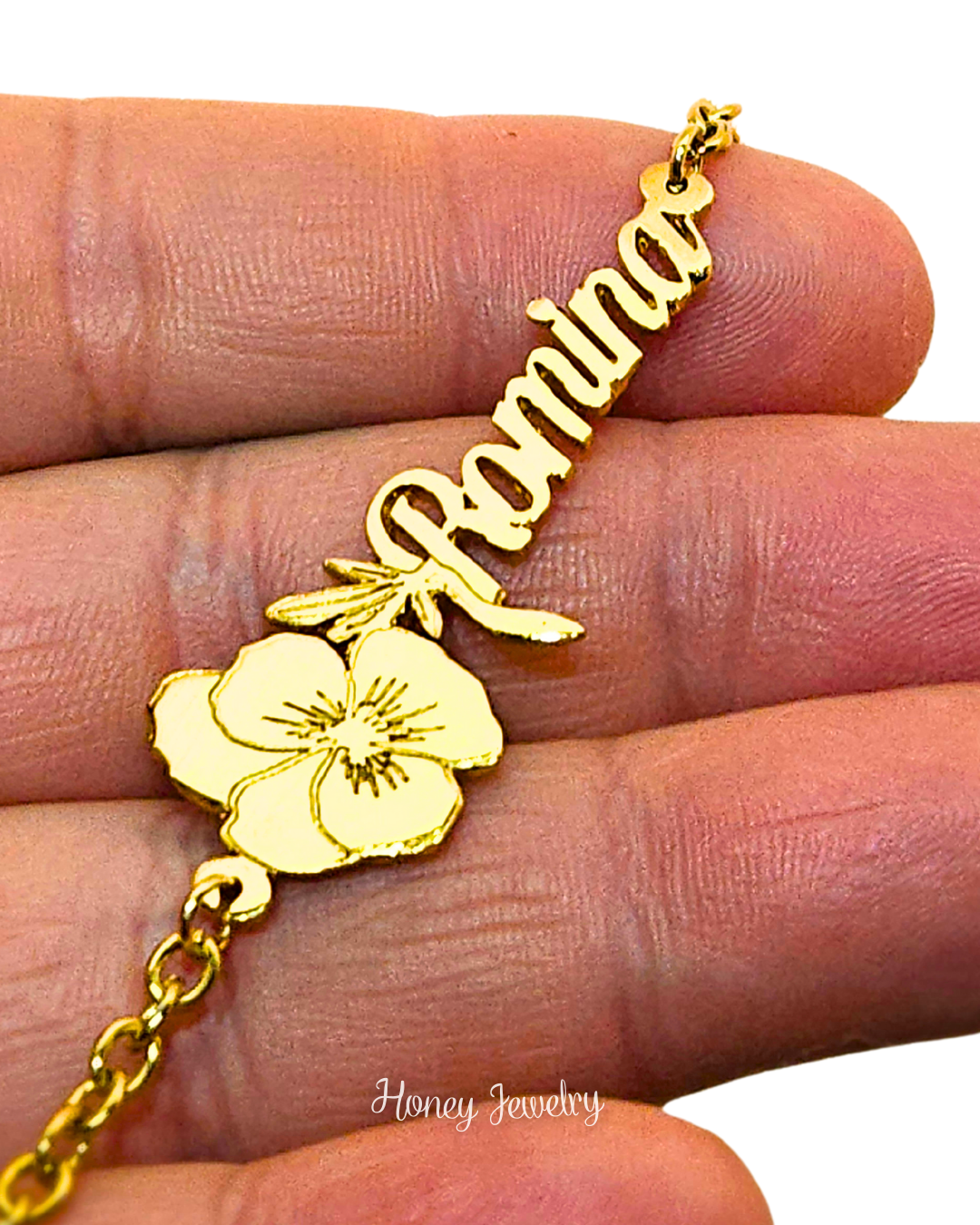 PULSERA CON NOMBRE Y TU FLOR DE NACIMIENTO