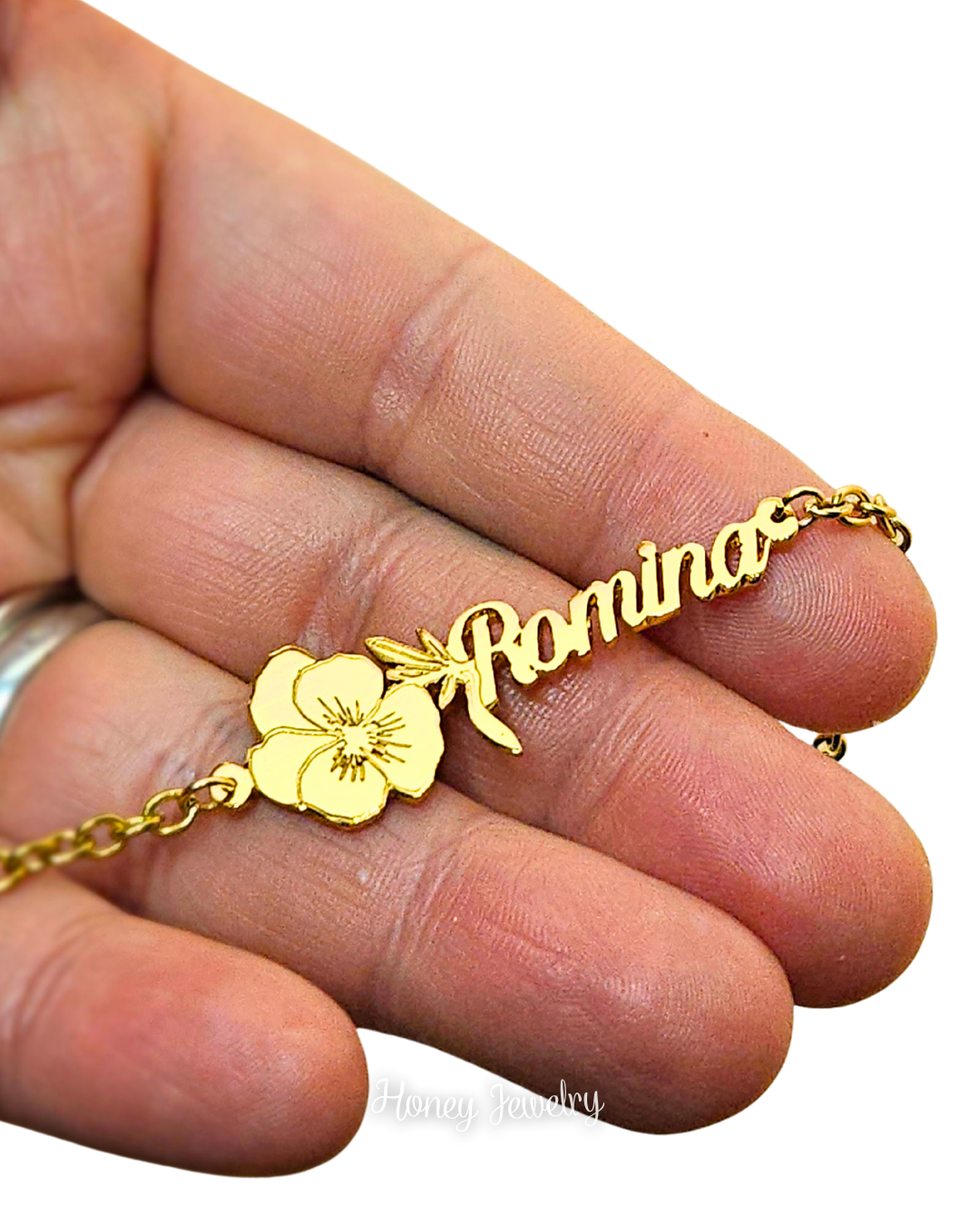 PULSERA CON NOMBRE Y TU FLOR DE NACIMIENTO