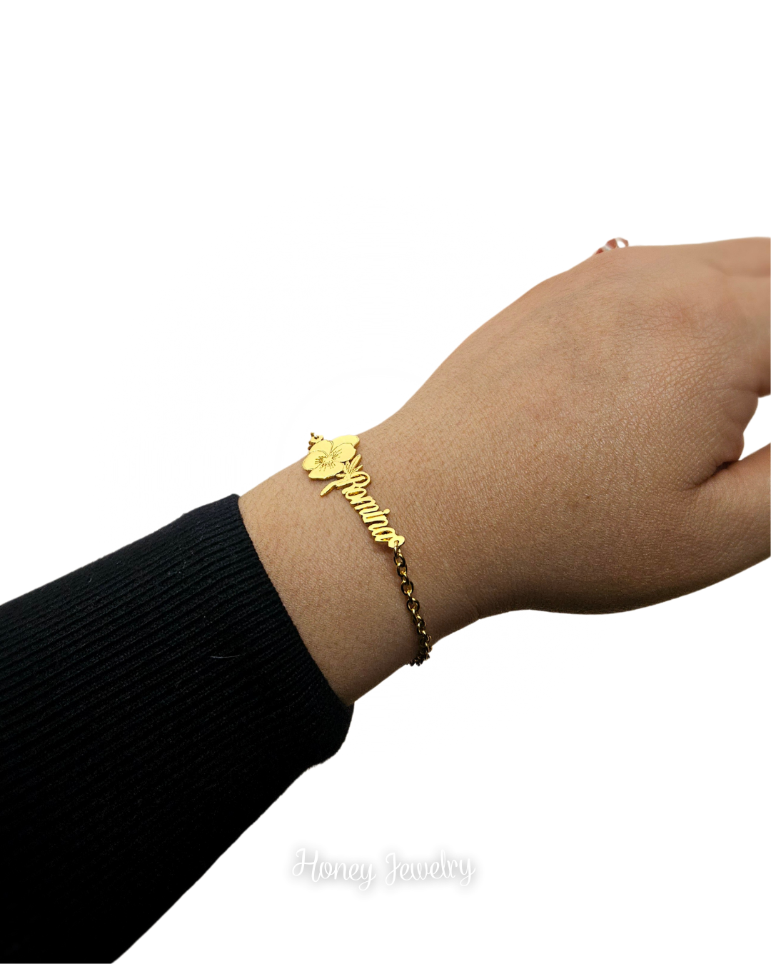 PULSERA CON NOMBRE Y TU FLOR DE NACIMIENTO