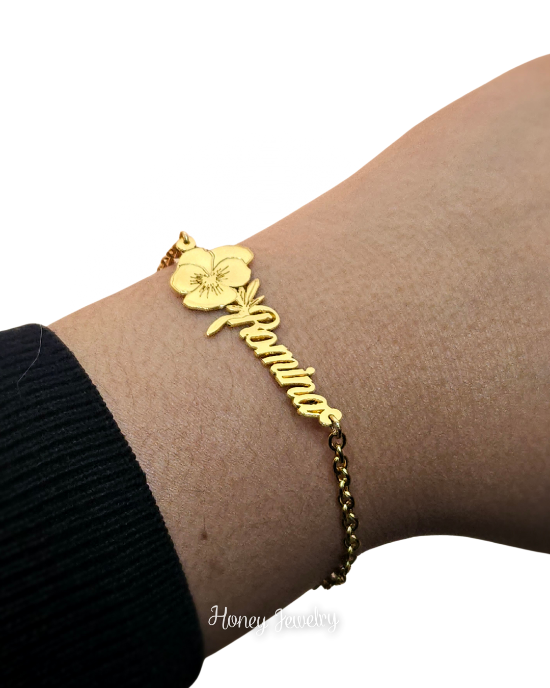 PULSERA CON NOMBRE Y TU FLOR DE NACIMIENTO