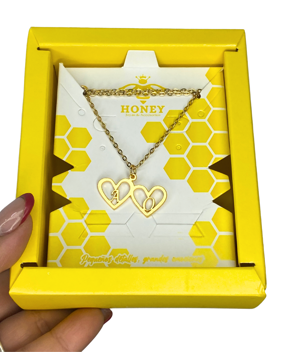 COLLAR 2 CORAZONES ENTRELAZADOS CON INICIALES