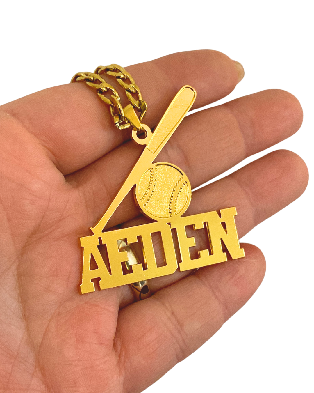 COLLAR CON NOMBRE BATE DE BEISBOL Y BALON