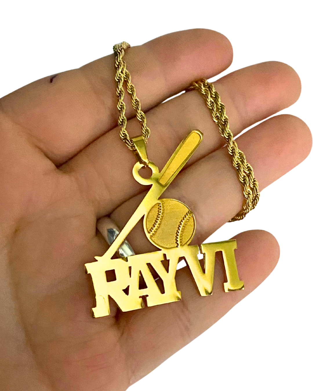 COLLAR CON NOMBRE BATE DE BEISBOL Y BALON