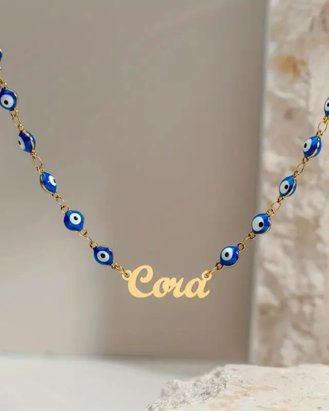 COLLAR CON NOMBRE CLÁSICO CON CADENA DE OJO TURCO